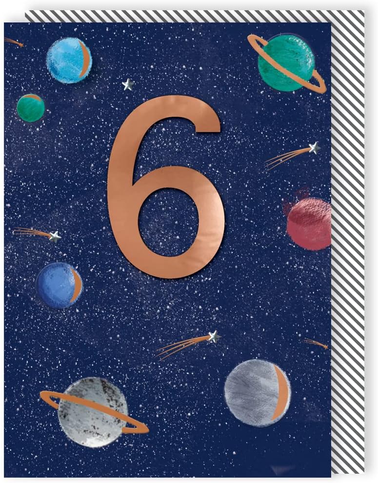 Space Planets Embellished Boys 6th Birthday Card