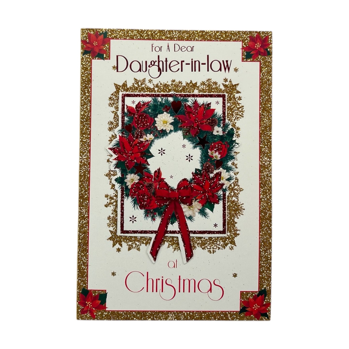 For a Dear Daughter In Law Poinsettia Wreath Design Christmas Card