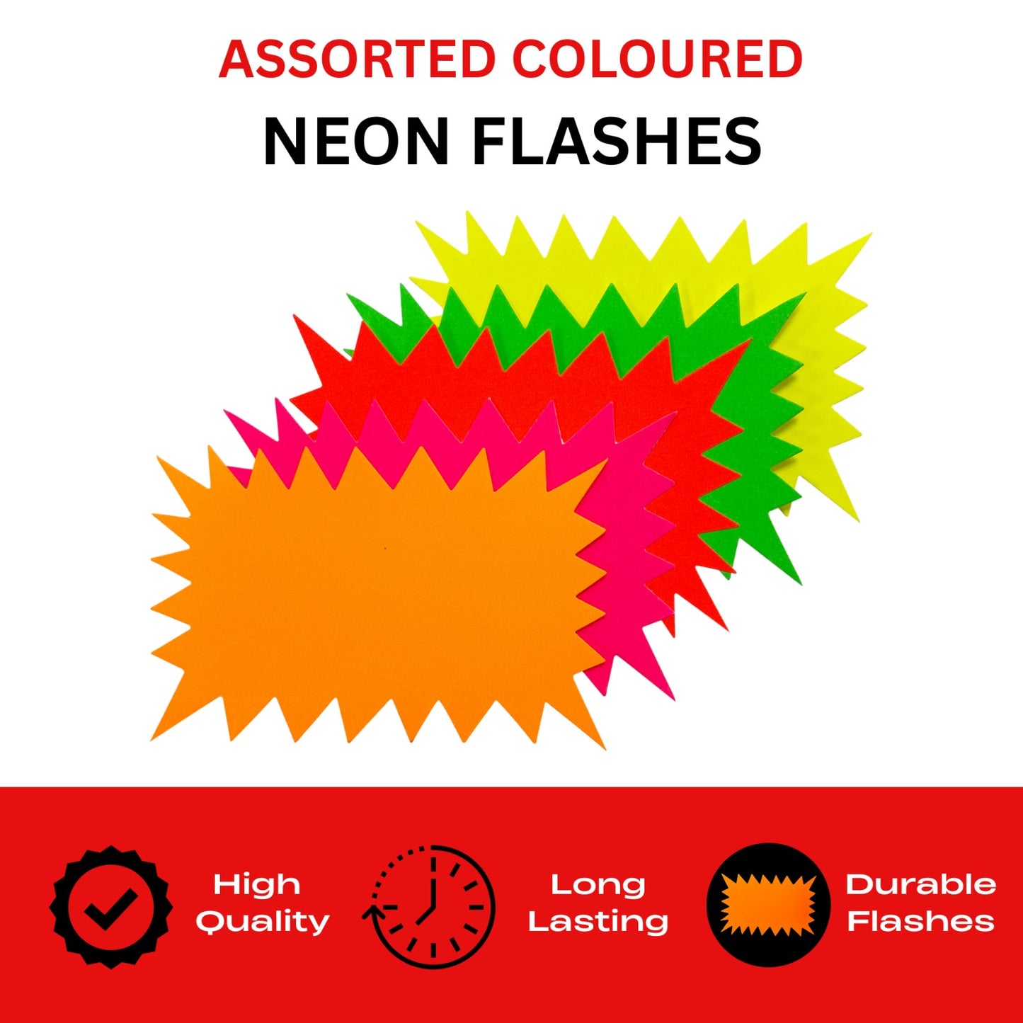 Pack of 1000 Assorted Coloured Neon Fluorescent Flashes 100 x 75mm