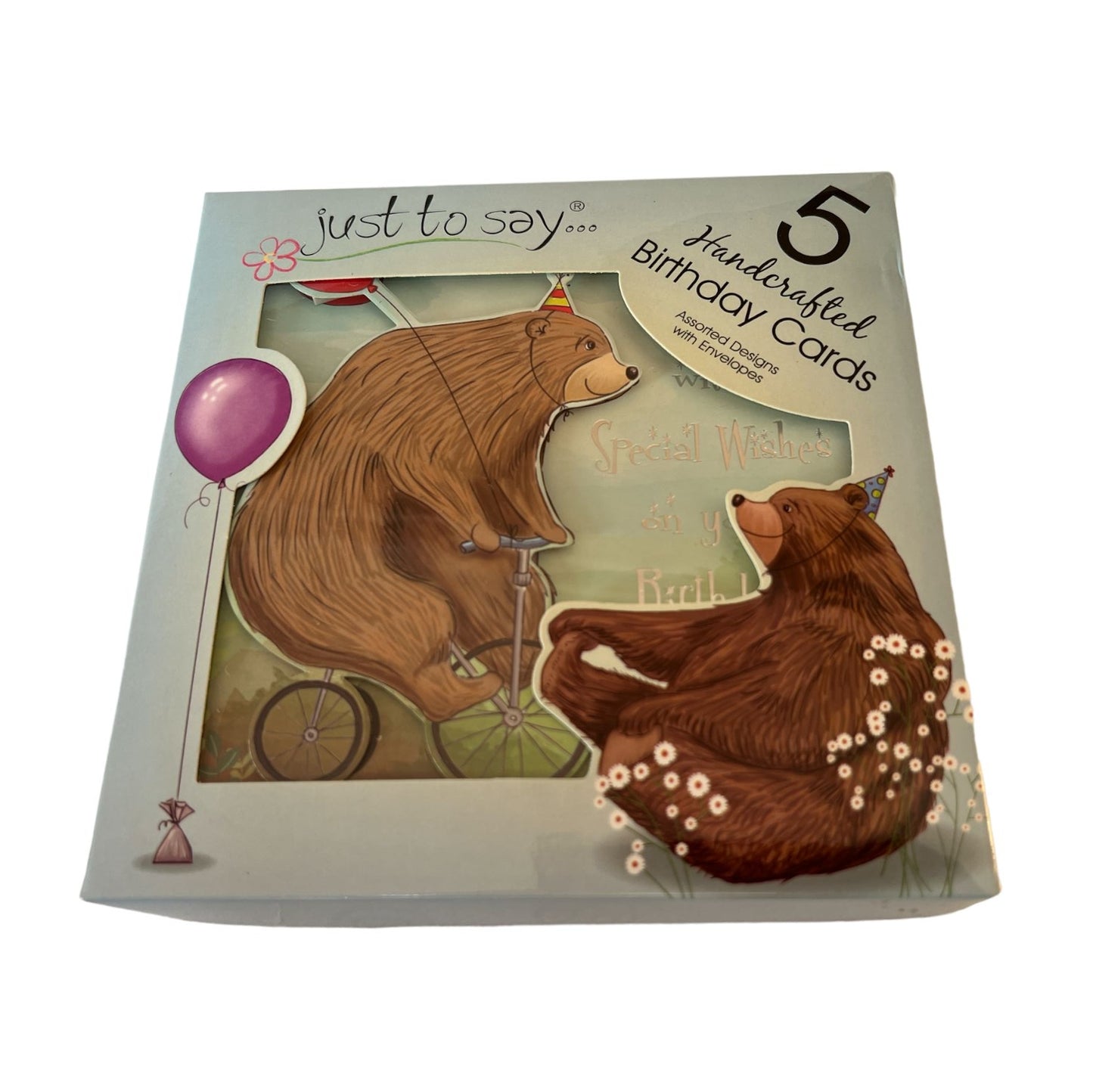 Just To Say Hand Made Lux Teddy Birthday Cards (Box of 5)