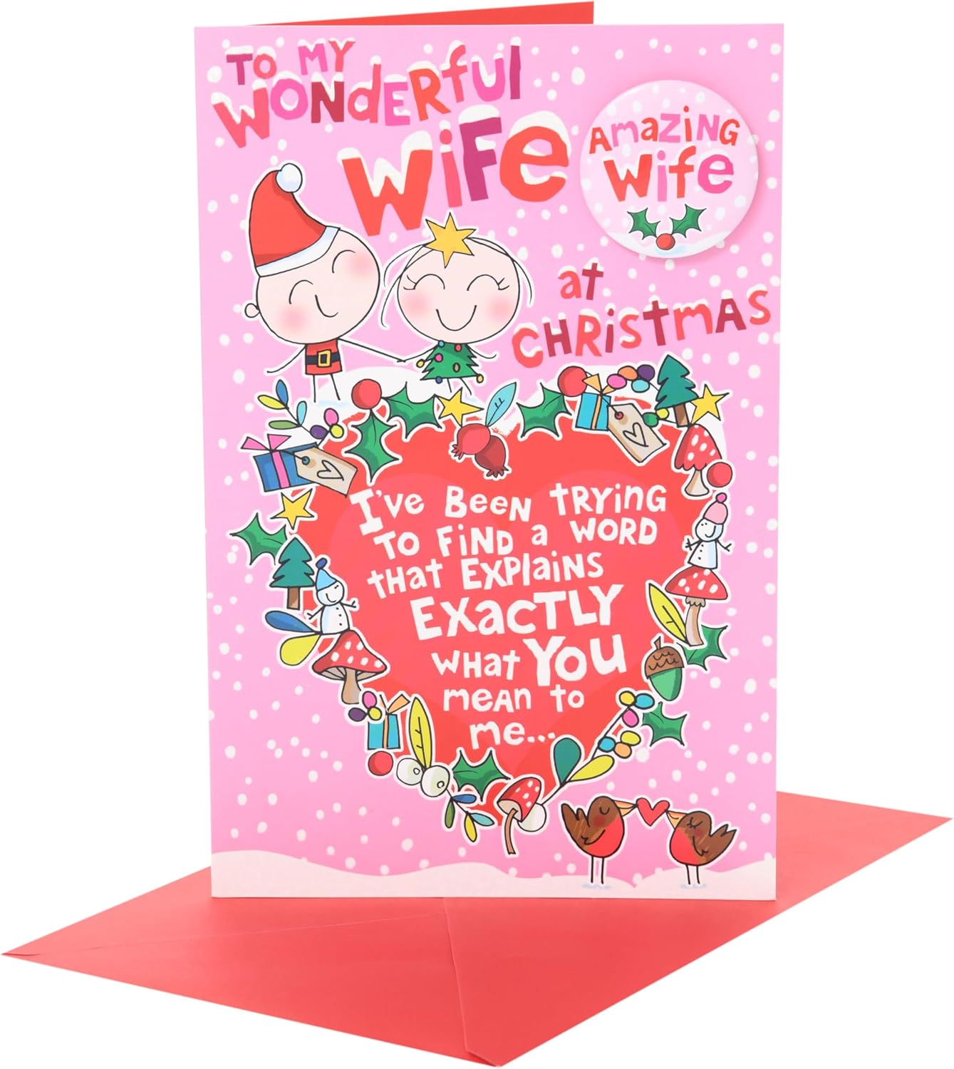 Wigwam Characters Wonderful Wife Christmas Card with Badge