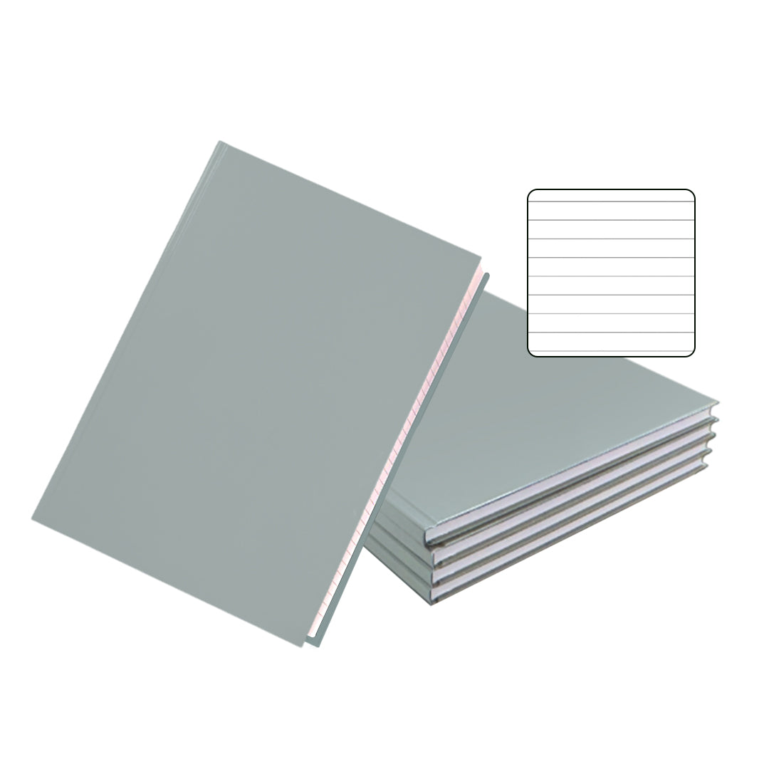 Pack of 5 A4 160 Pages 8mm Ruled Grey Casebound Notebooks