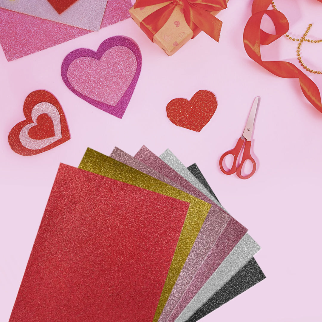 Pack of 60 A4 Assorted Valentine's Day Coloured 230gsm Craft Glitter Card Sheets – 6 Colours (10 each)