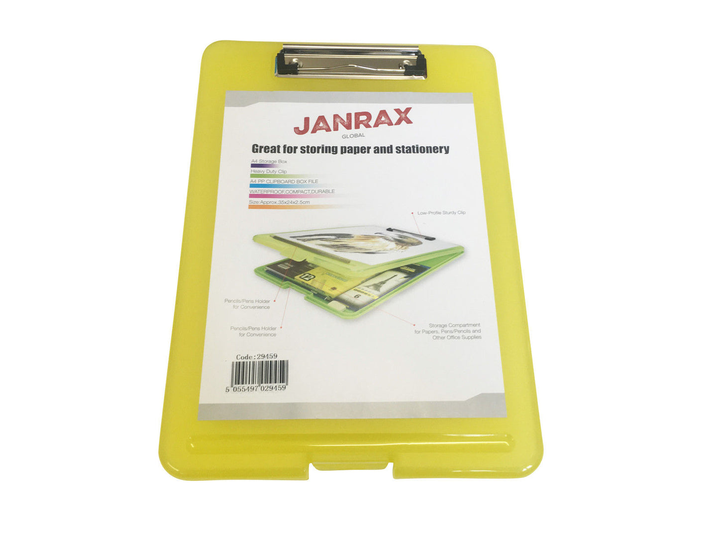 Pack of 2 A4 Yellow Clipboard Box Files - Storage Filing Case