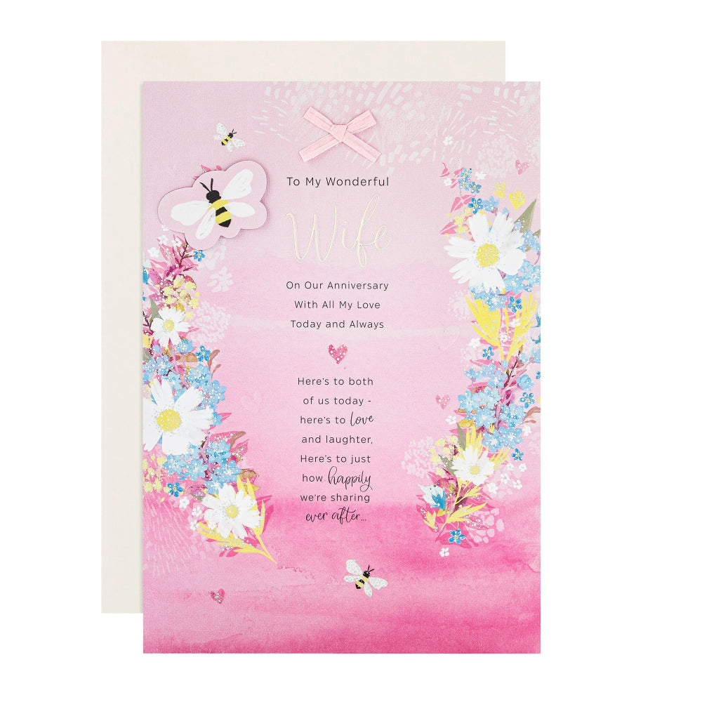 Pink Florals Design & Heartfelt Verse Wife Anniversary Card