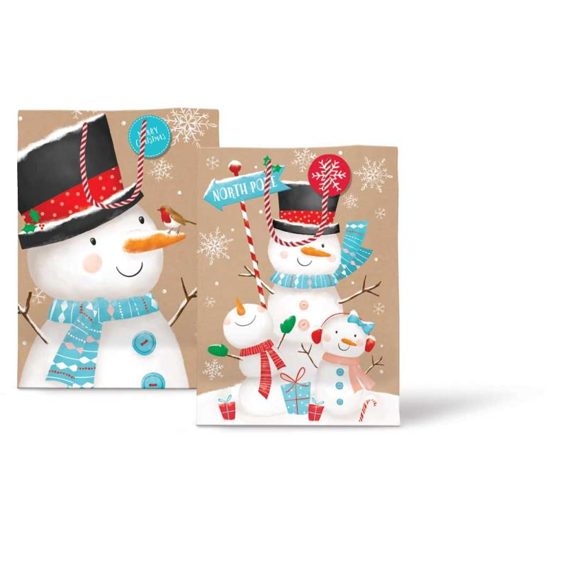 Cute Kraft Snowmen Medium Christmas Bag