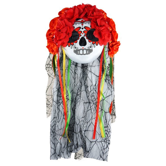 Day of the Dead Mask with Veil and Flowers