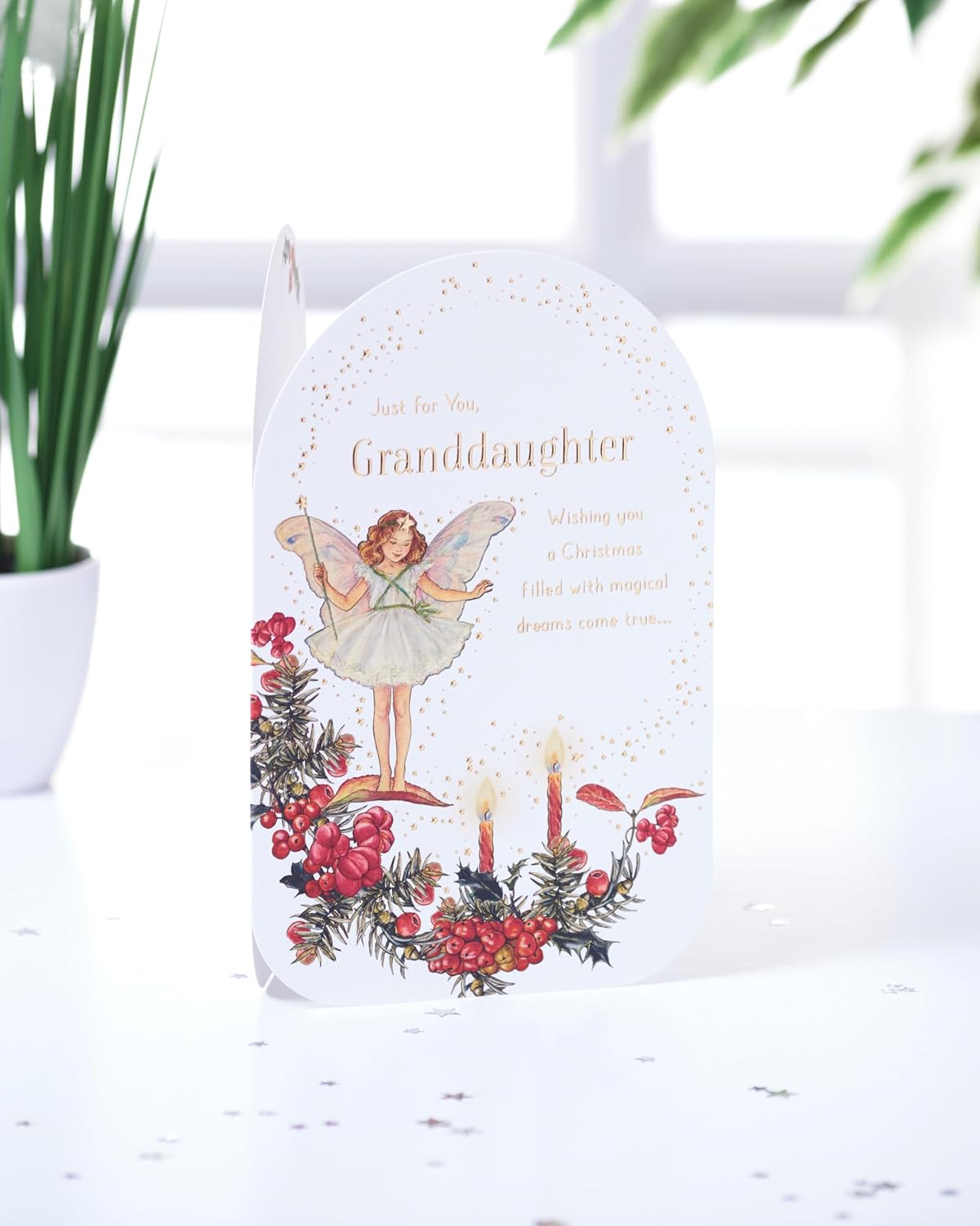 Fairy Girl, Stars and Candles Granddaughter Christmas Card