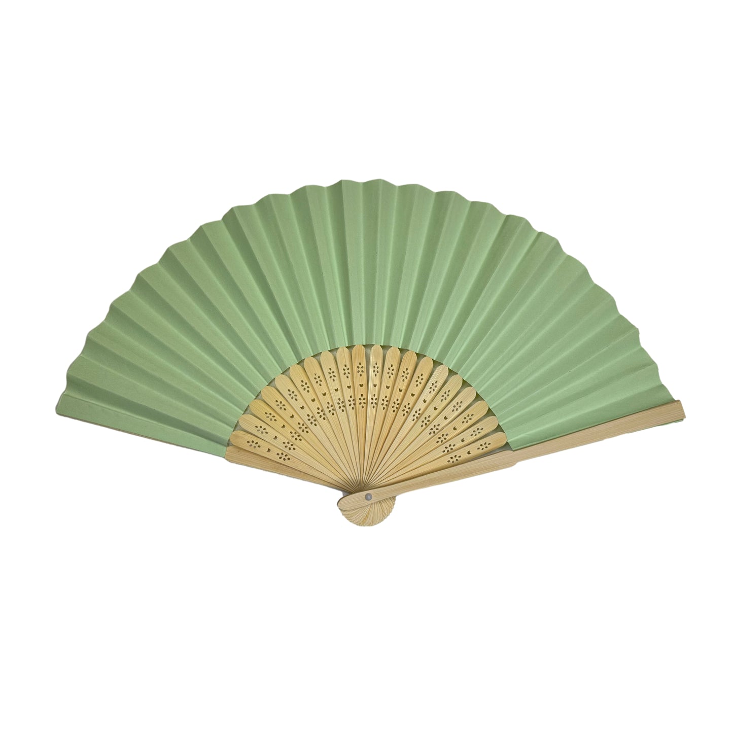 Pack of 50 Light Green Paper Foldable Hand Held Bamboo Wooden Fans by Parev