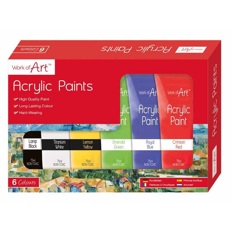 Pack of 6 75ml Acrylic Paints