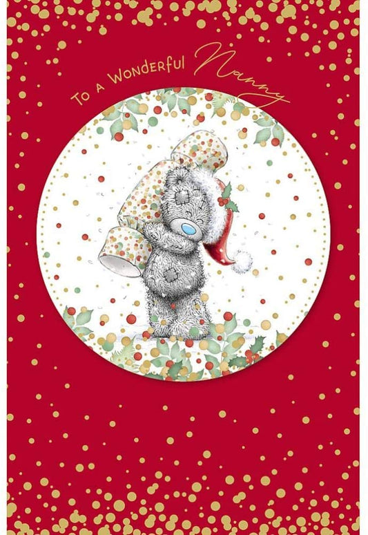Wonderful Nanny Bear Holding Cracker Design Christmas Card