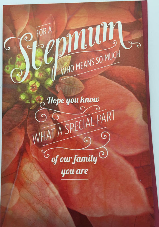 For Stepmum Beautiful Red Flower Design Christmas Card 