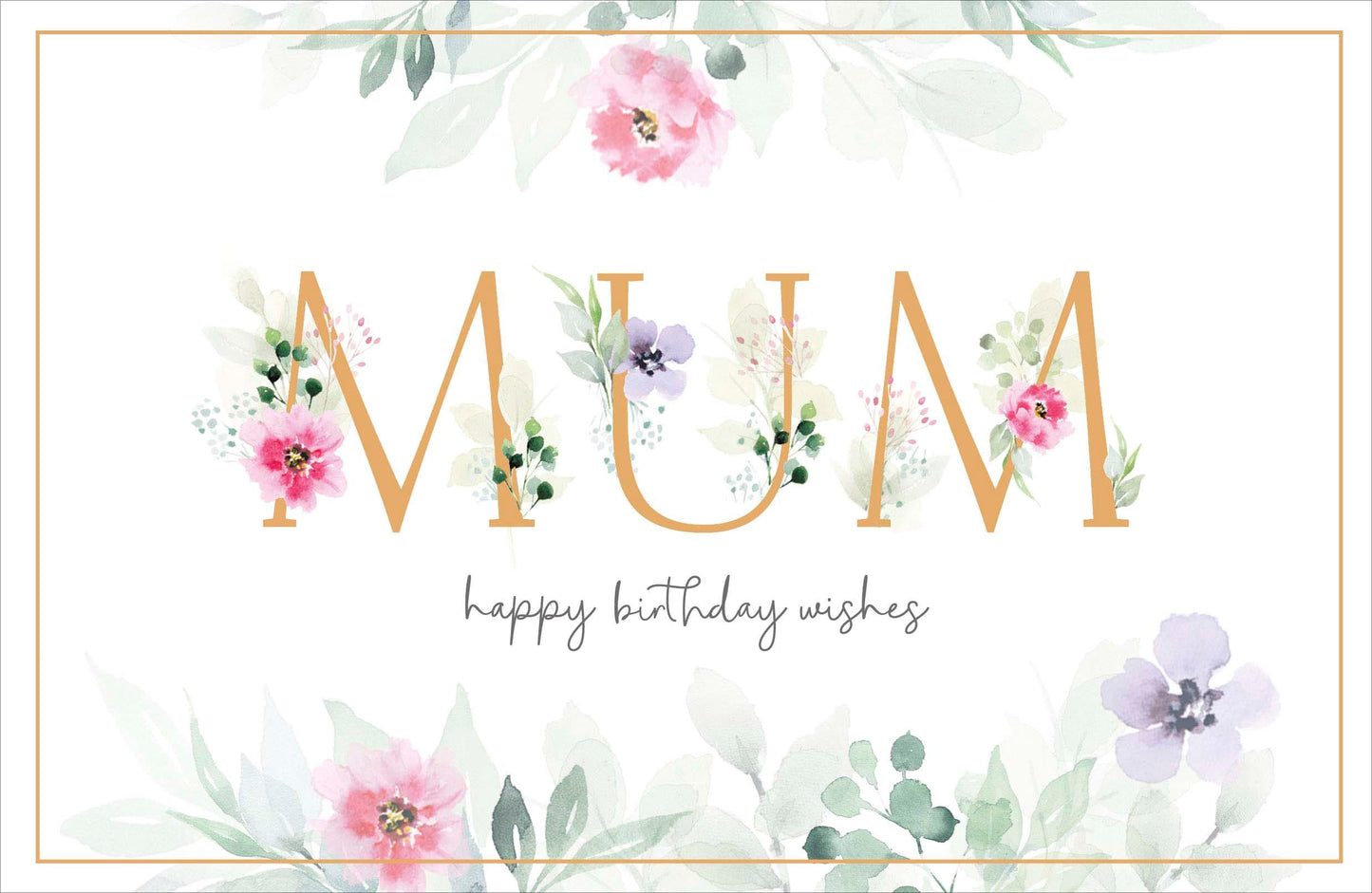 Mum Birthday Card Floral With Gold Lettering