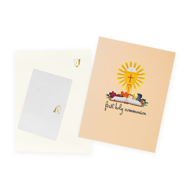 Religious Symbols & Floral First 3D Pop Up Holy Communion Card