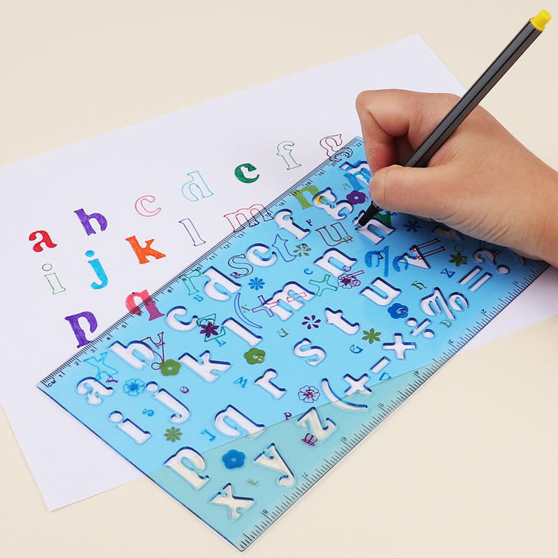 Pack of 6 Transparent Plastic Uppercase Lowercase Stencil Ruler Set