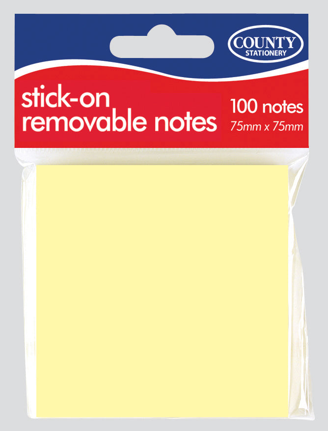Pack of 100 Yellow Stick on Notes - 75mm x 75mm