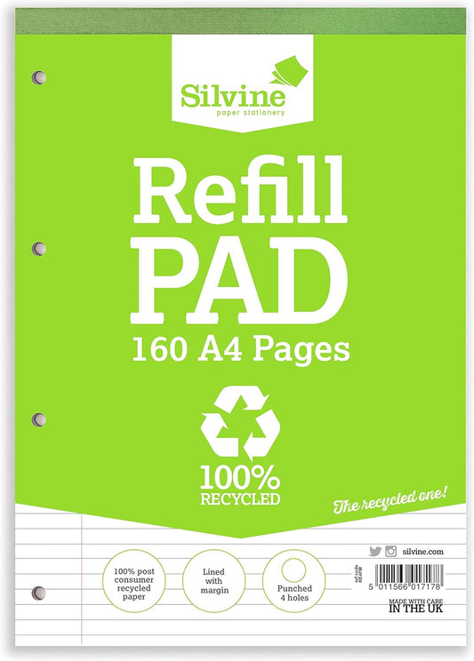 Pack of 6 A4 160 Pages Ruled Feint with Margin Refill Pads