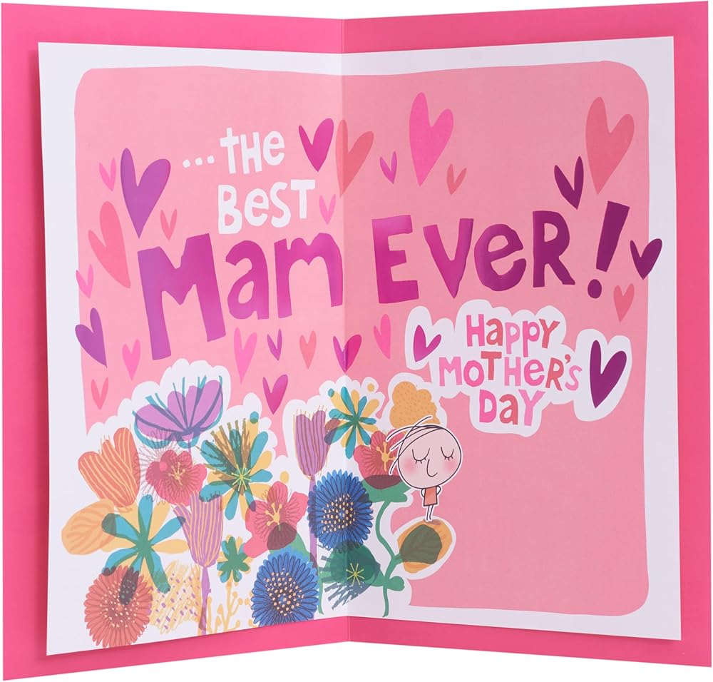 Wigwam Bouquet of Flowers Design Mam Mother's Day Card Includes Badge