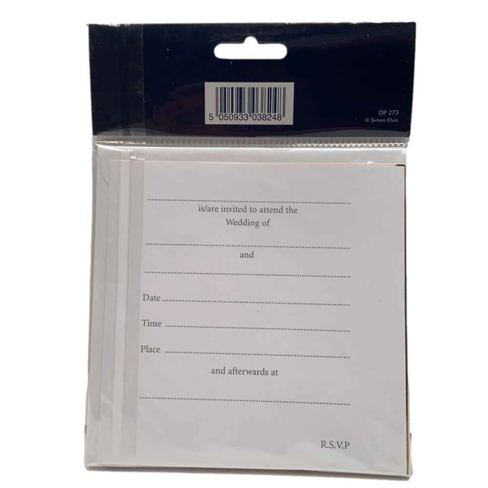 Pack of 6 Two Gold Hearts Wedding Day Invitations Card with Envelopes