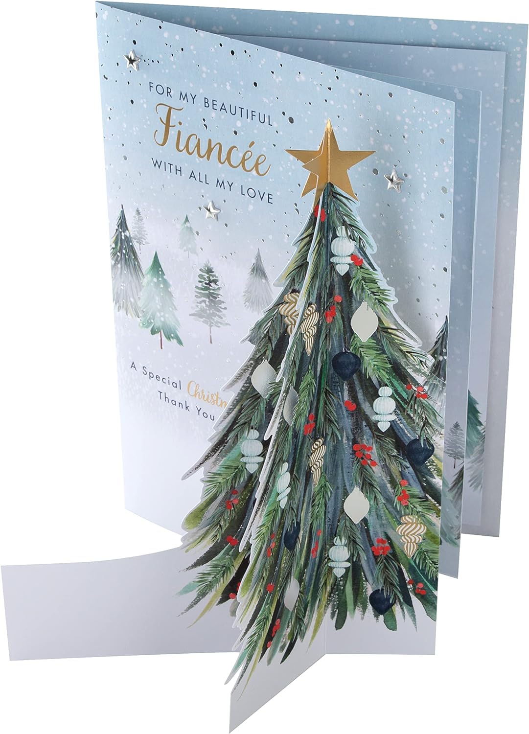Classic Winter Scene with Tree Design Boxed Christmas Card for Fiancée