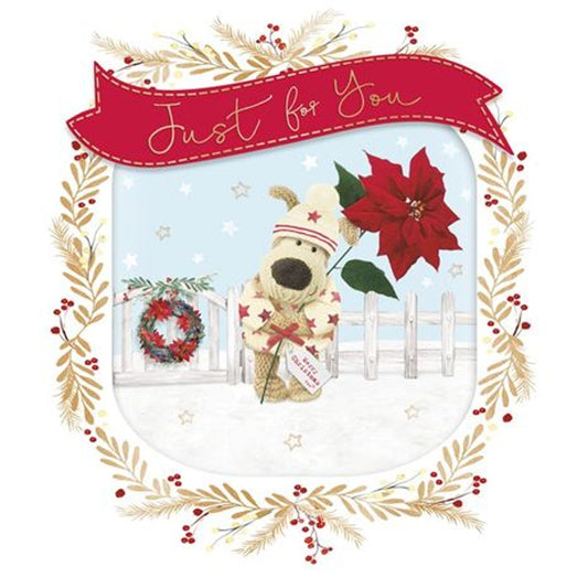 Boofle Holding a Big Poinsetta Just for You Christmas Card