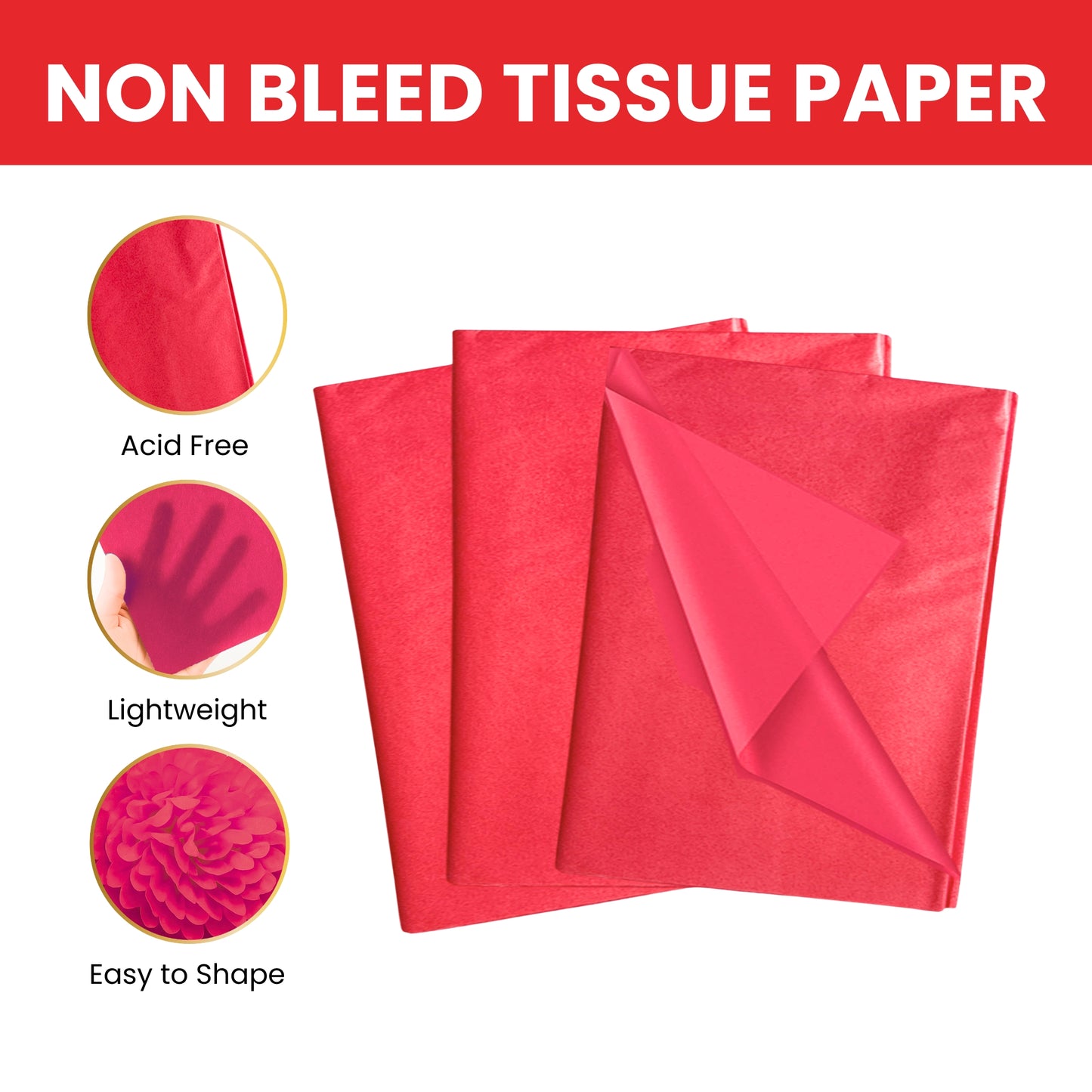 Pack of 180 Cerise Acid Free 50 x 70cm Tissue Paper Sheets