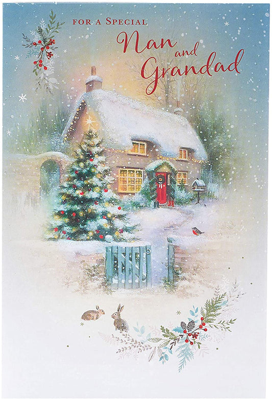 Nan and Grandad Grandparents Christmas Card Traditional Christmas Scene Design 