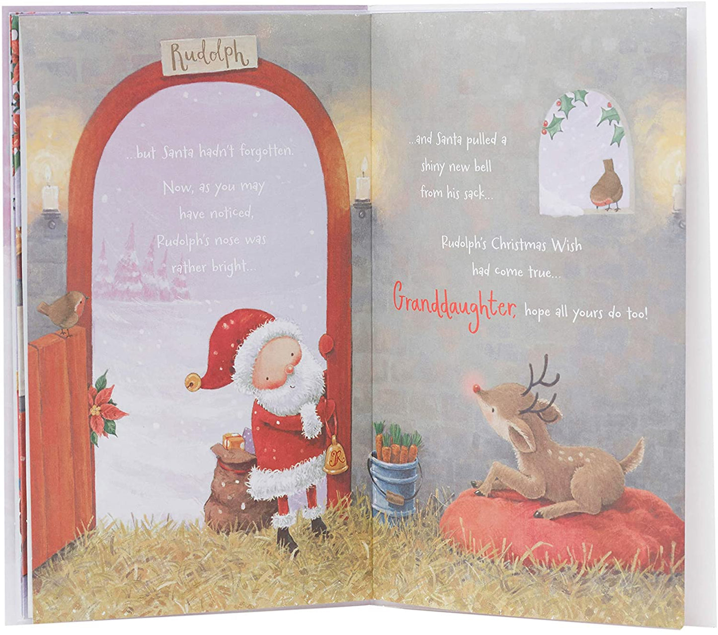 Granddaughter Santa and Reindeer Christmas Card Xmas Story Book