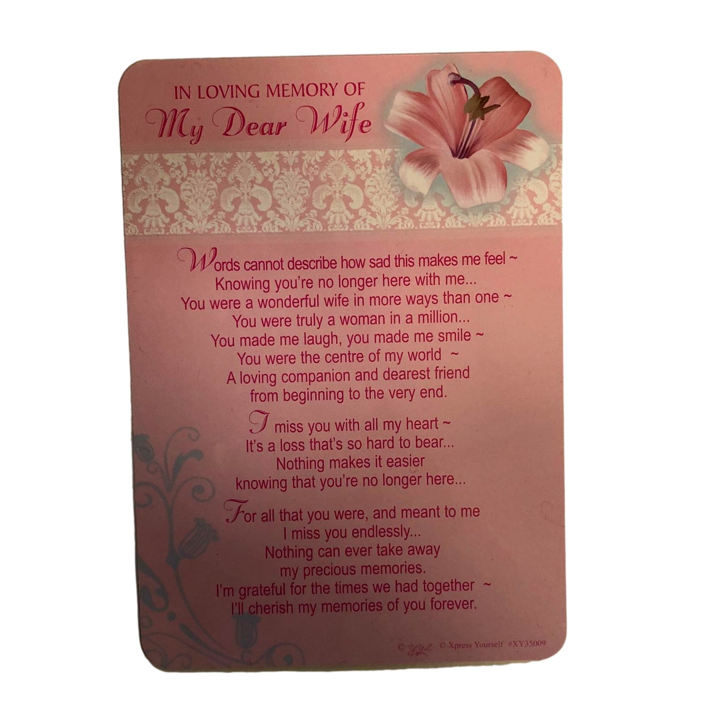 In Loving Memory of My Dear Wife Graveside Memorial Xpress Yourself Keepsake Wallet Purse Card