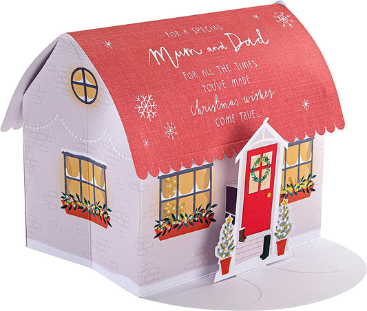 Mum and Dad Christmas Card Classic Pop-up 3D House Design 