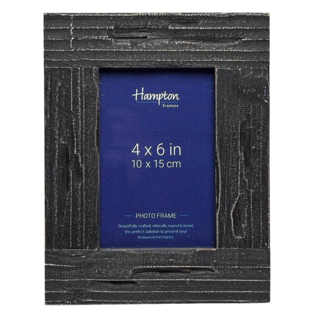 Hampton Farmhouse 4x6 Distressed Black Painted Wood Photo Frame