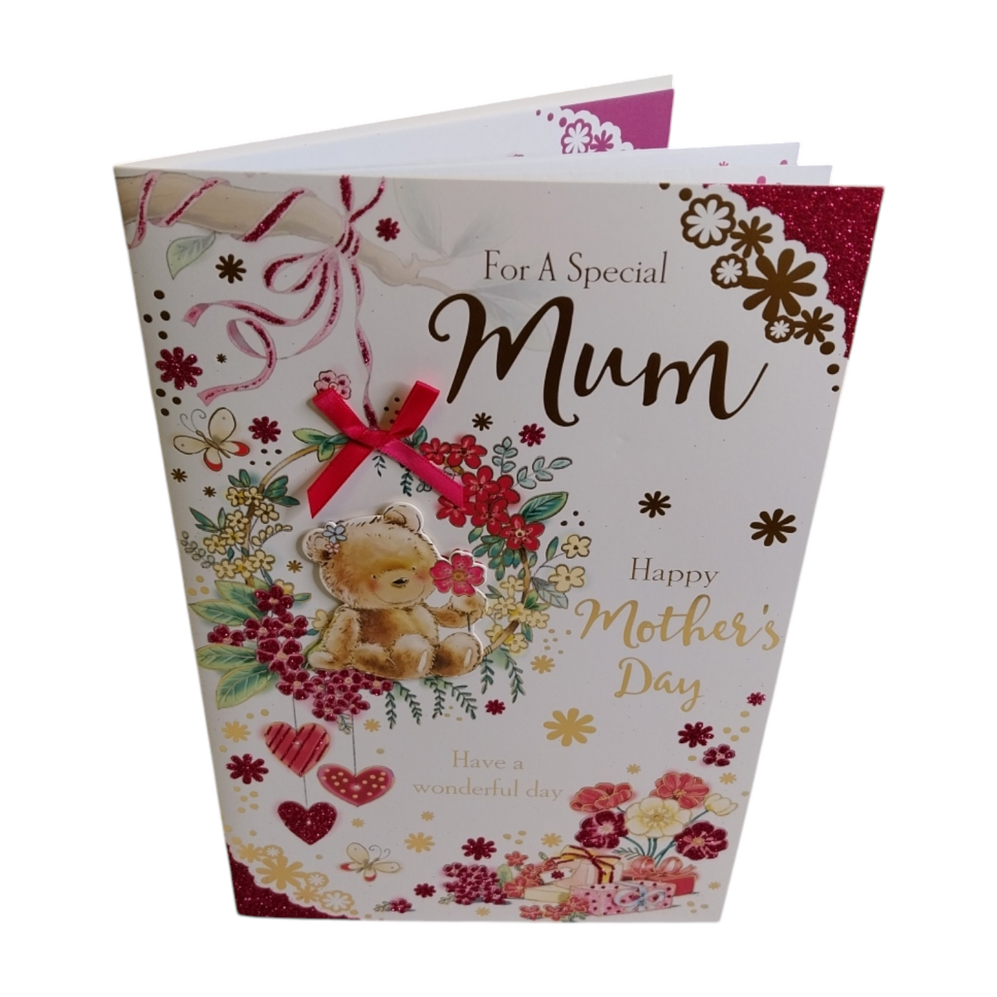 For A Special Mum Teddy Design 8 Page Insert Luxury Mother's Day Card