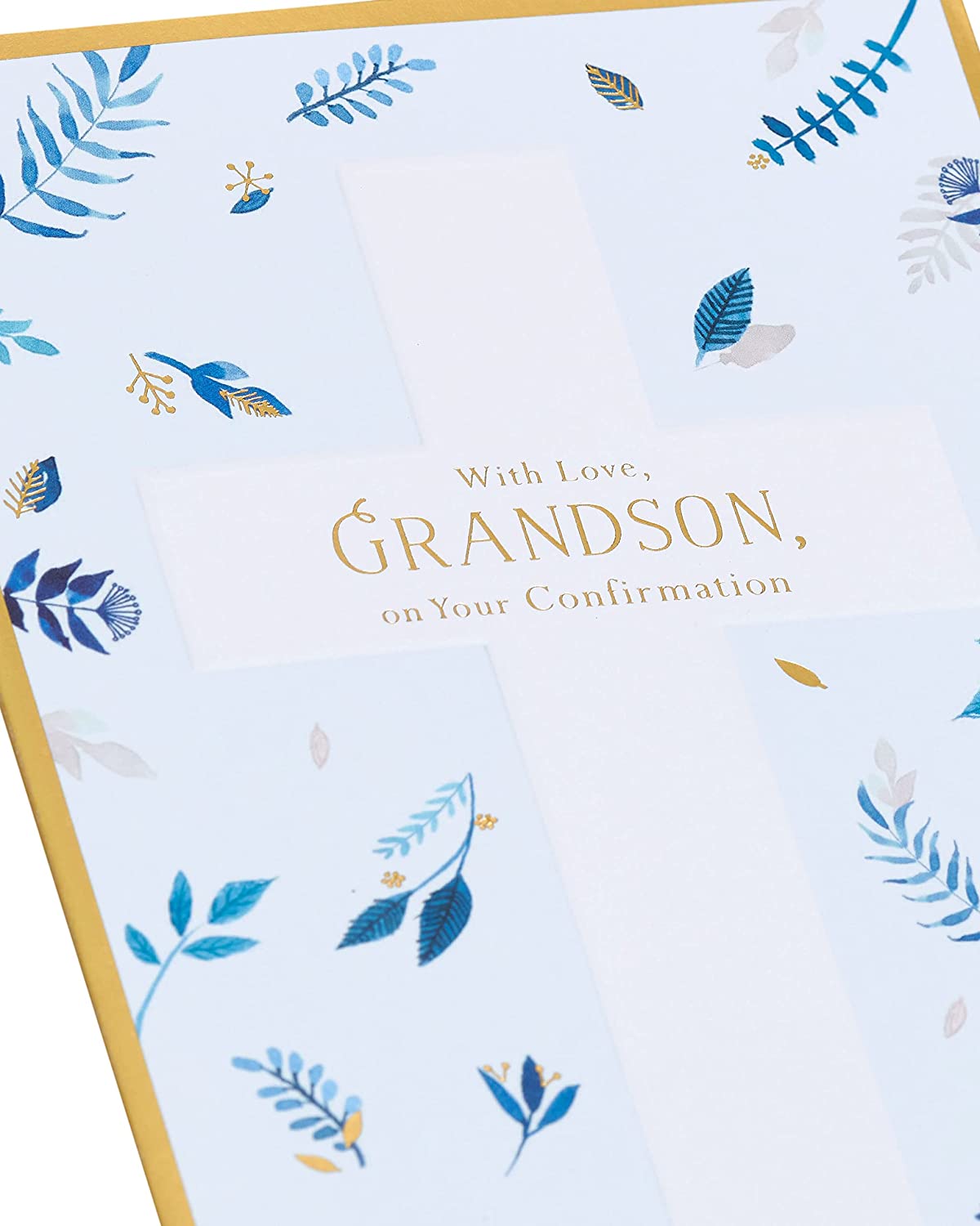 Blue Leaf Design Confirmation Card for Grandson