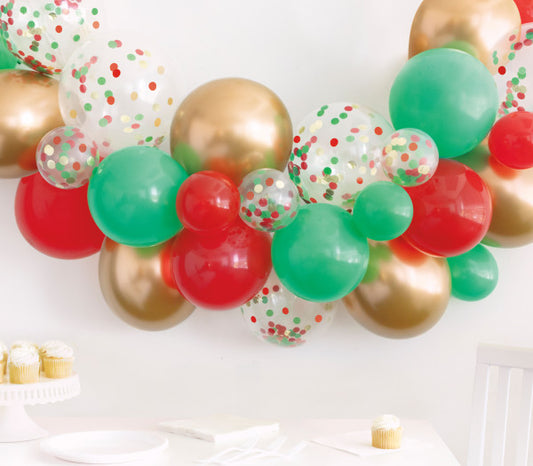Red, Green & Gold Christmas Confetti & Latex Balloon Arch Kit