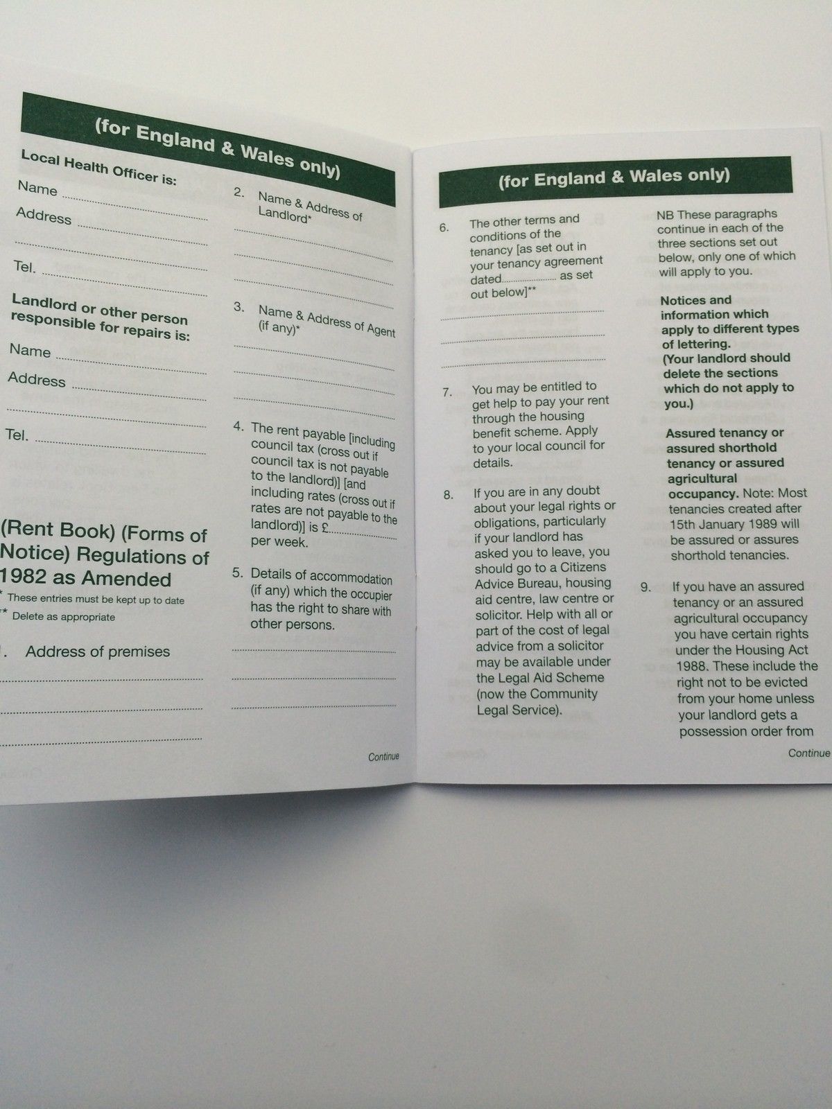 Pack of 10 Rent Books for use In England, Wales and Scotland