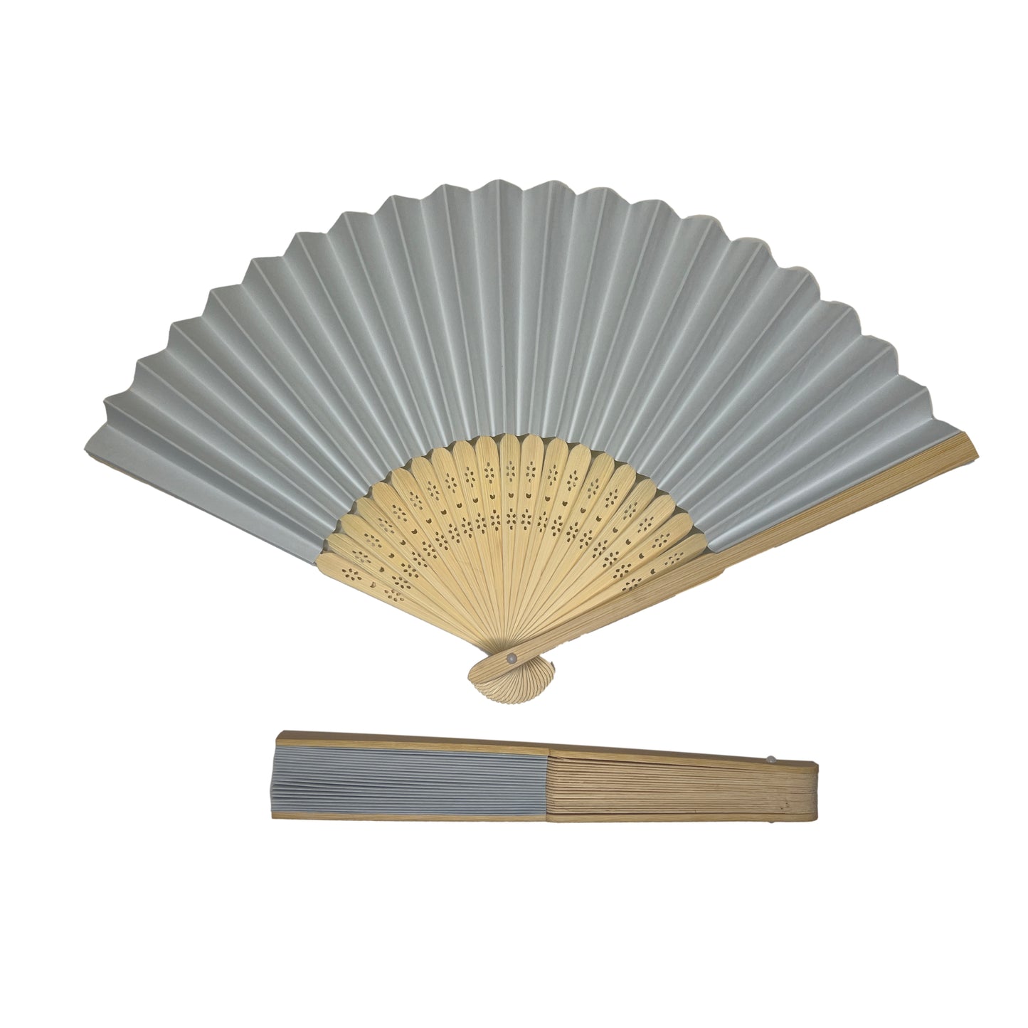 Pack of 50 Light Grey Paper Foldable Hand Held Bamboo Wooden Fans by Parev