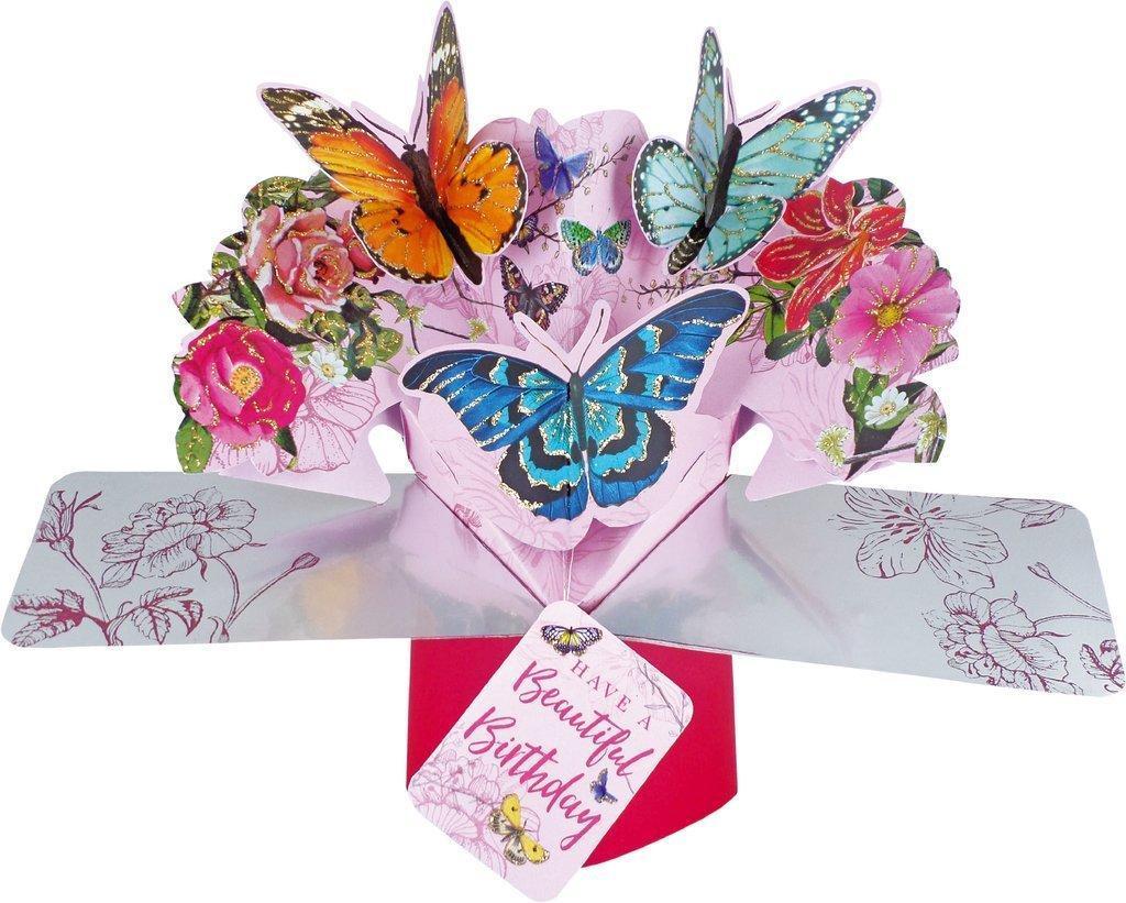 Pop Ups Birthday Pop Up Card with "Beautiful Birthday" Lettering and Butterflies