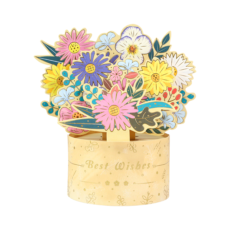 Floral Joy in a Golden Vase 3D Pop Up Greeting Card - Mother's Day Birthday Wedding Anniversary
