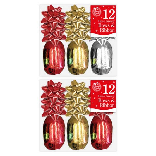 Pack of 12 Christmas Assorted Ribbon and Bows