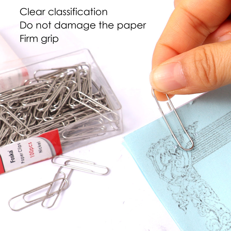 Pack of 100 Nickel Paper Clips 33mm