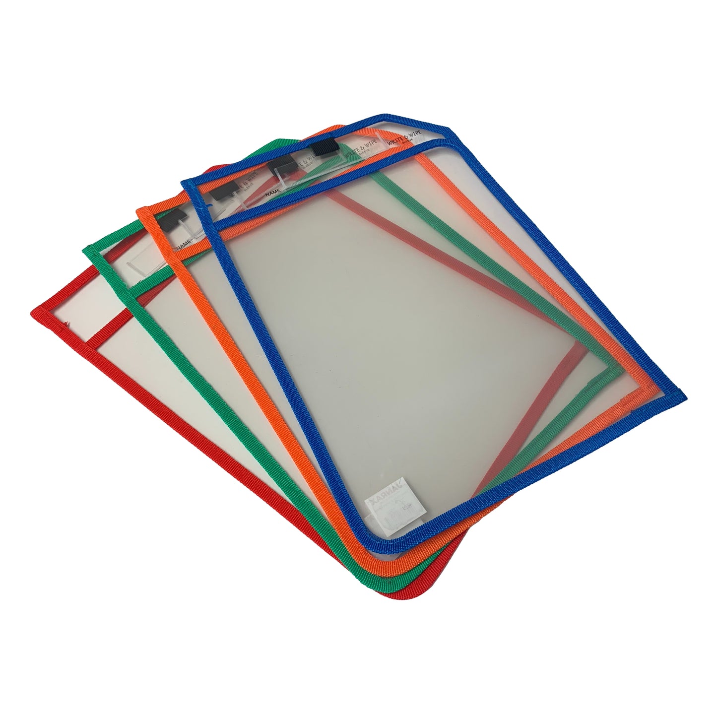 Pack of 4 Green Edge Clear Dry Erase Write and Wipe Reusable Sleeve Pockets