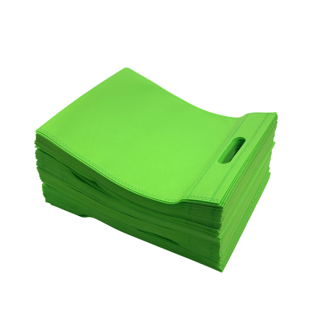 Pack of 50 Light Green Coloured 30x25cm Non-Woven Patch Handle Bags