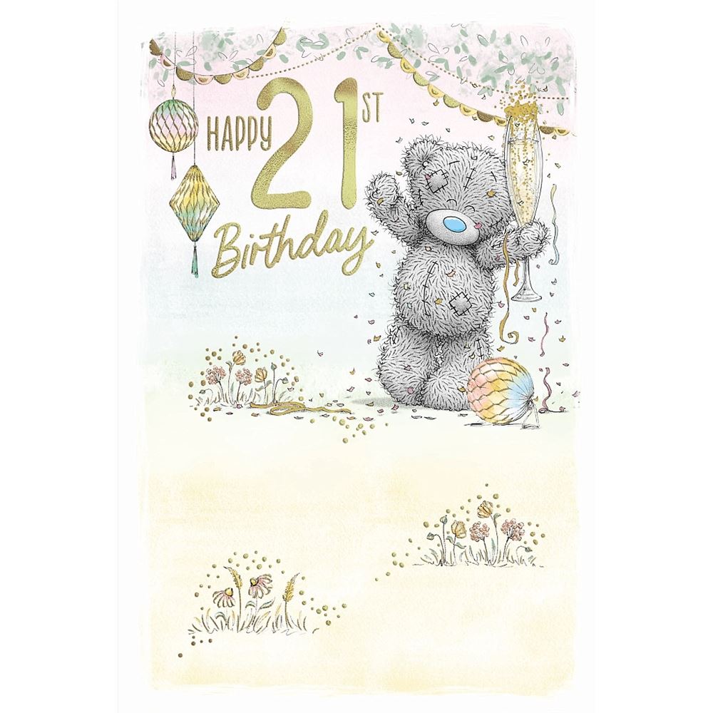 Bear With Champagne Glass 21st Birthday Card