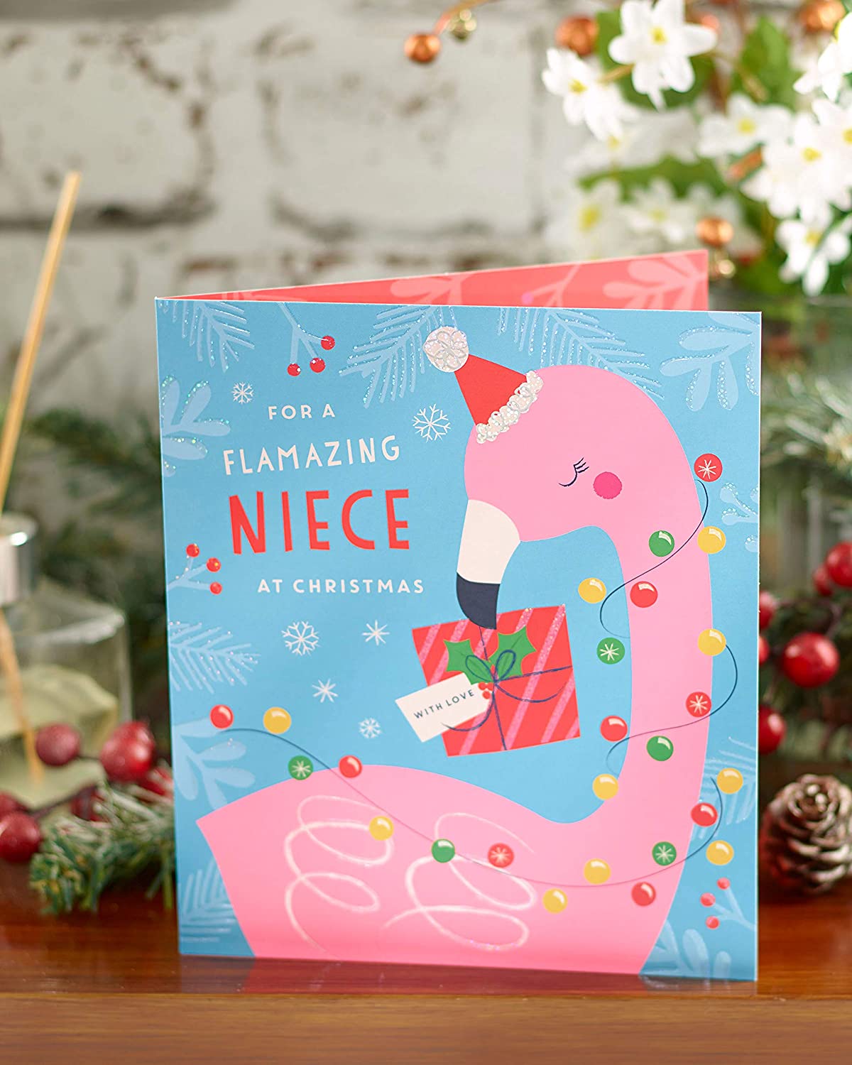Niece Christmas Card Fun Flamingo Design 