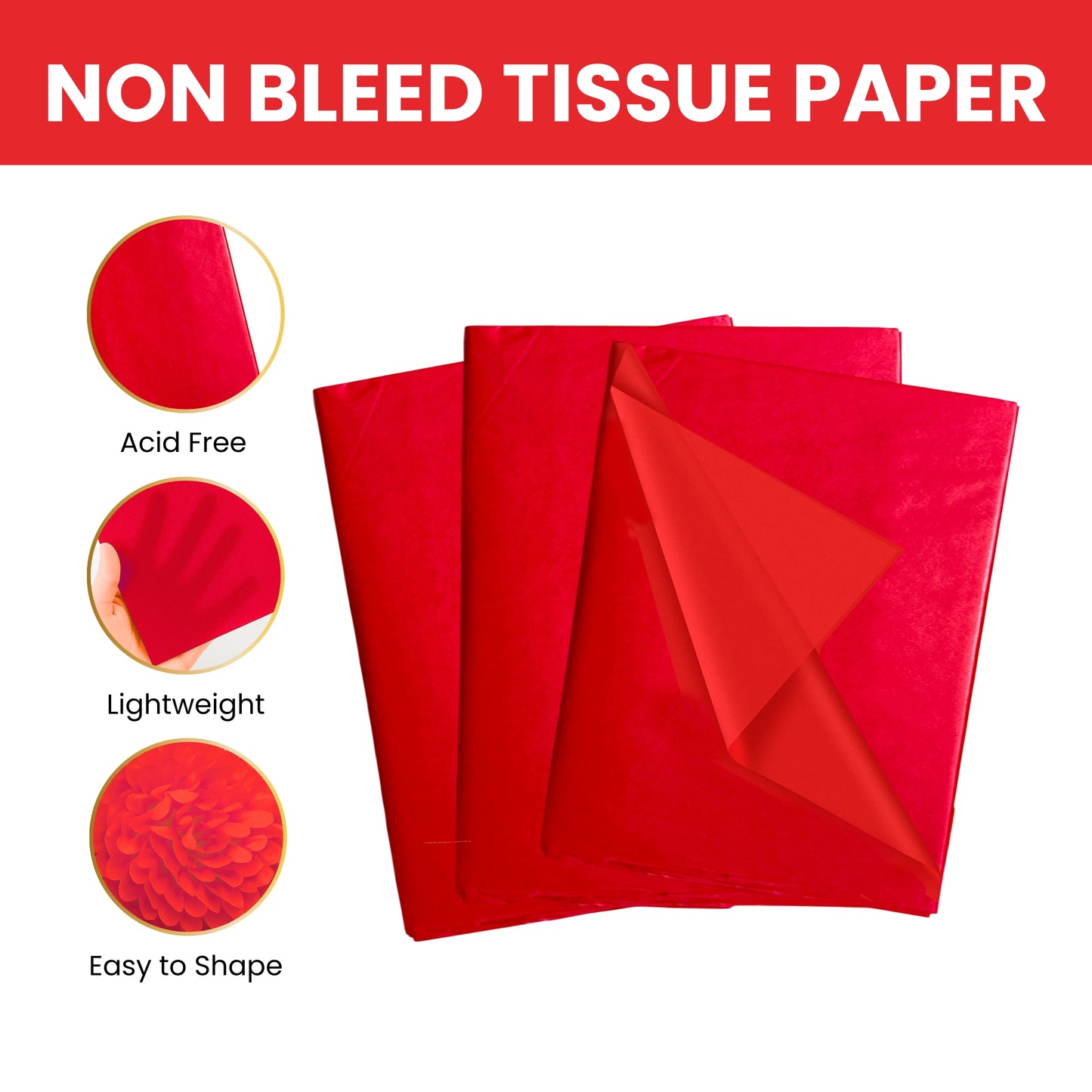 Pack of 1440 Red Acid Free 50 x 70cm Tissue Paper Sheets