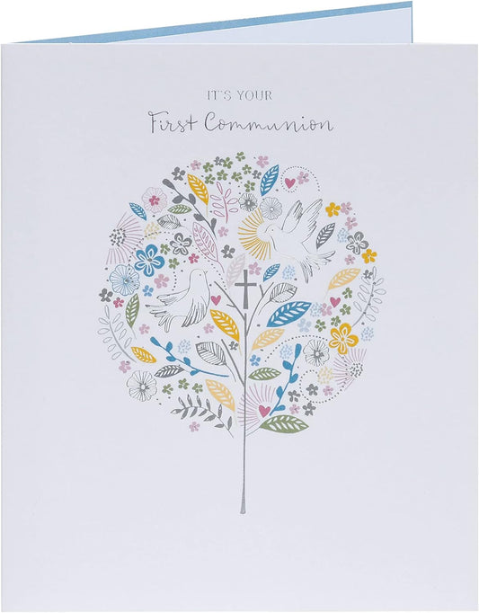 Floral Tree Design First Holy Communion Card