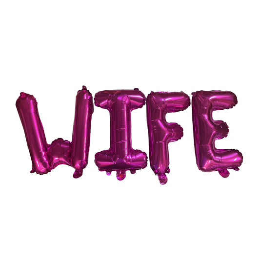 WIFE Pink Text Wife Foil Balloons with Ribbon and Straw for Inflating