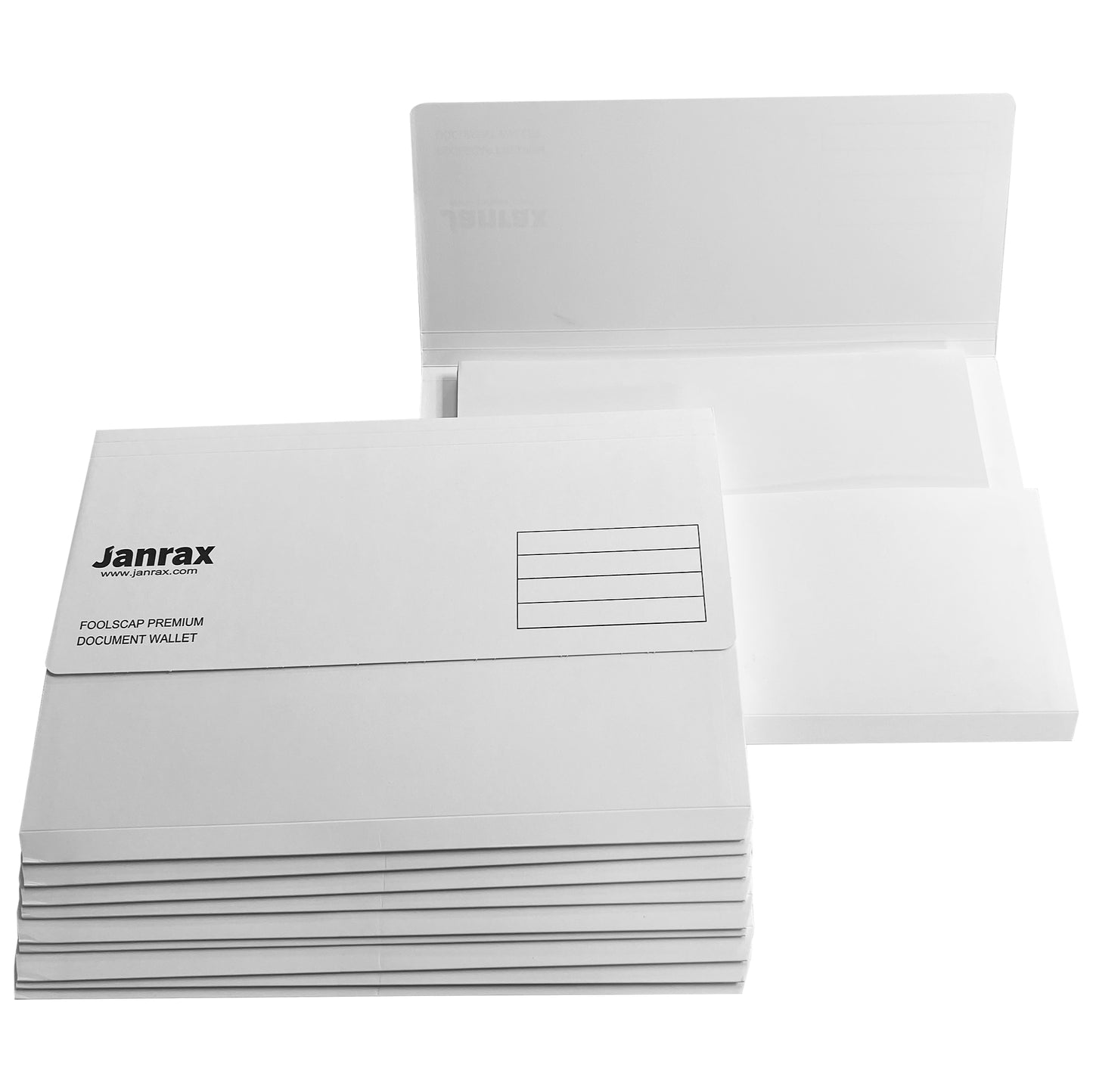Pack of 100 White Card Premium Foolscap Document Wallets