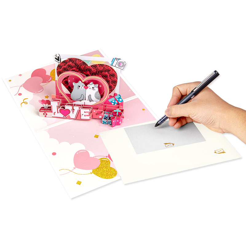 Romantic Cats in Heart Frame LOVE Design Pop Up Card