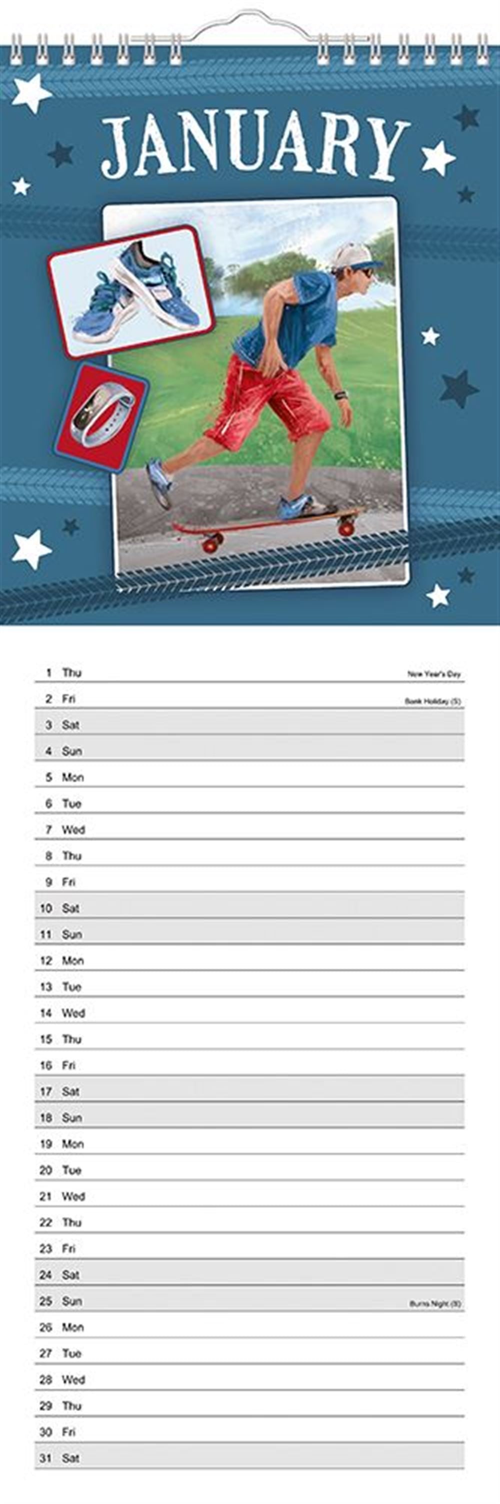 Slim Month To View Calendar 2026 – Sports – 143mm x 417mm
